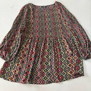 Ninety Clothing Co. Blouse Size Sm Scoop Neck, Full 3/4 Slvs, Pleats On Bodice
